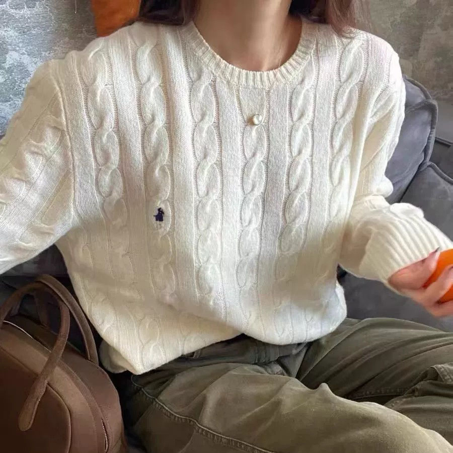 Cashmere knitted women's knitwear Designer brand classic embroidered round neck knitwear outdoor leisure sports fashion retro pullover knitwear