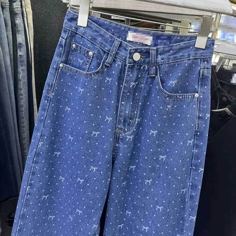 Women's Jeans New Korean bow embroidered slim fit womens jeans for spring 2024 H241130