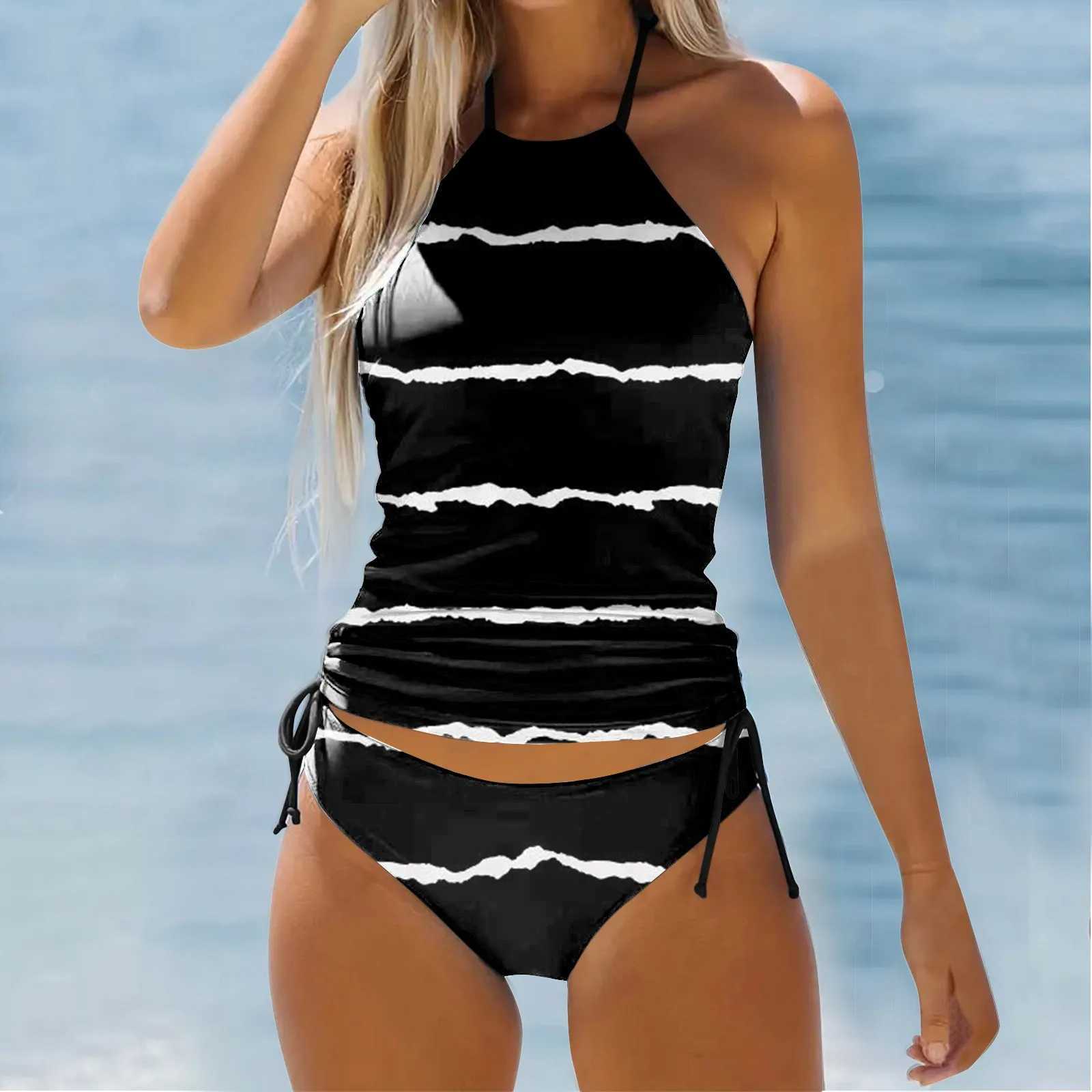 Women's Swimwear Womens Tankini 2-piece polka dot swimsuit backless adjustable beachwear bikini swimsuit Tankini set H241130