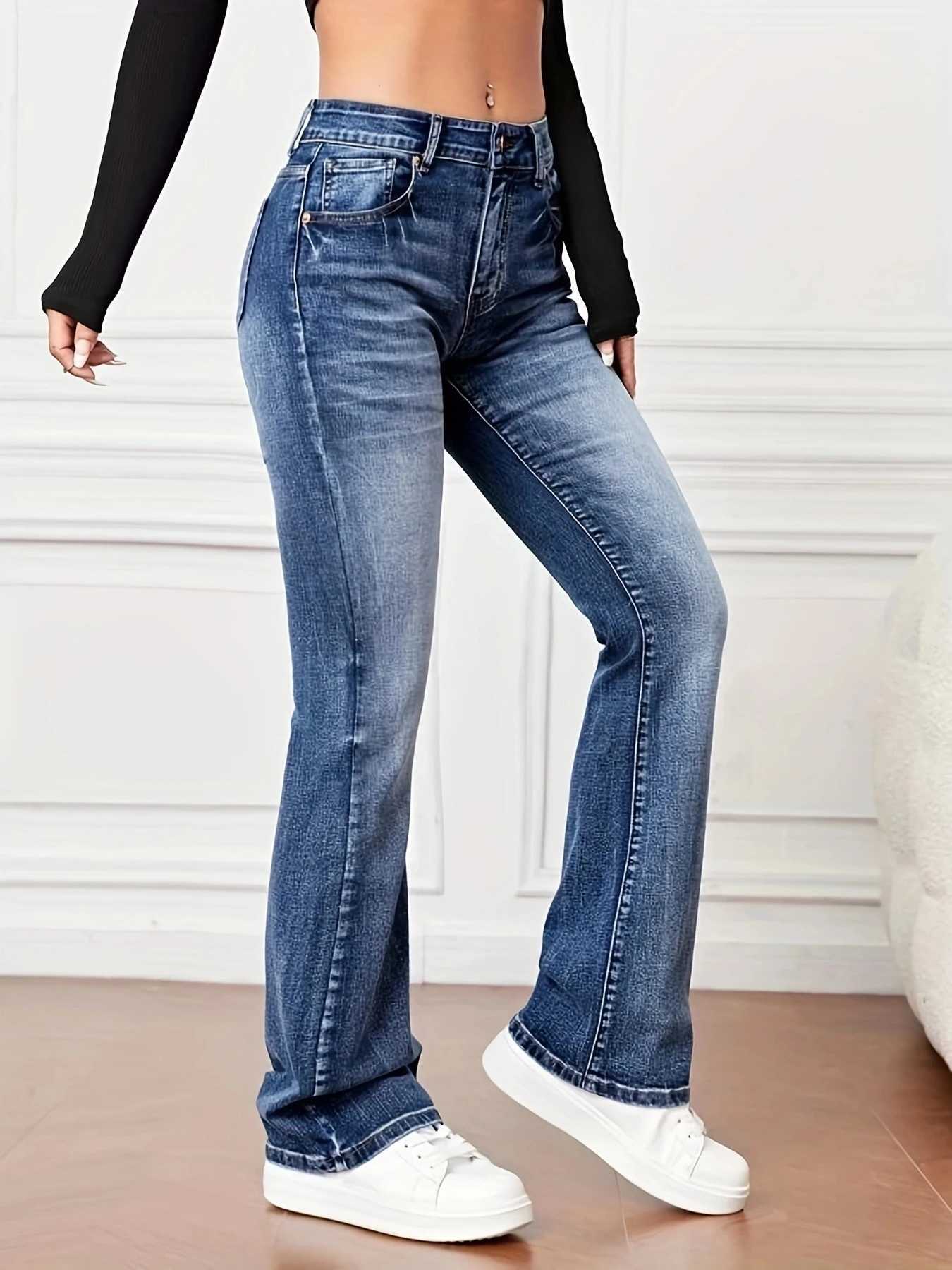 Women's Jeans High waisted retro blue sparkling jeans for womens summer hot girls loose straight leg pants casual suction pants H241130