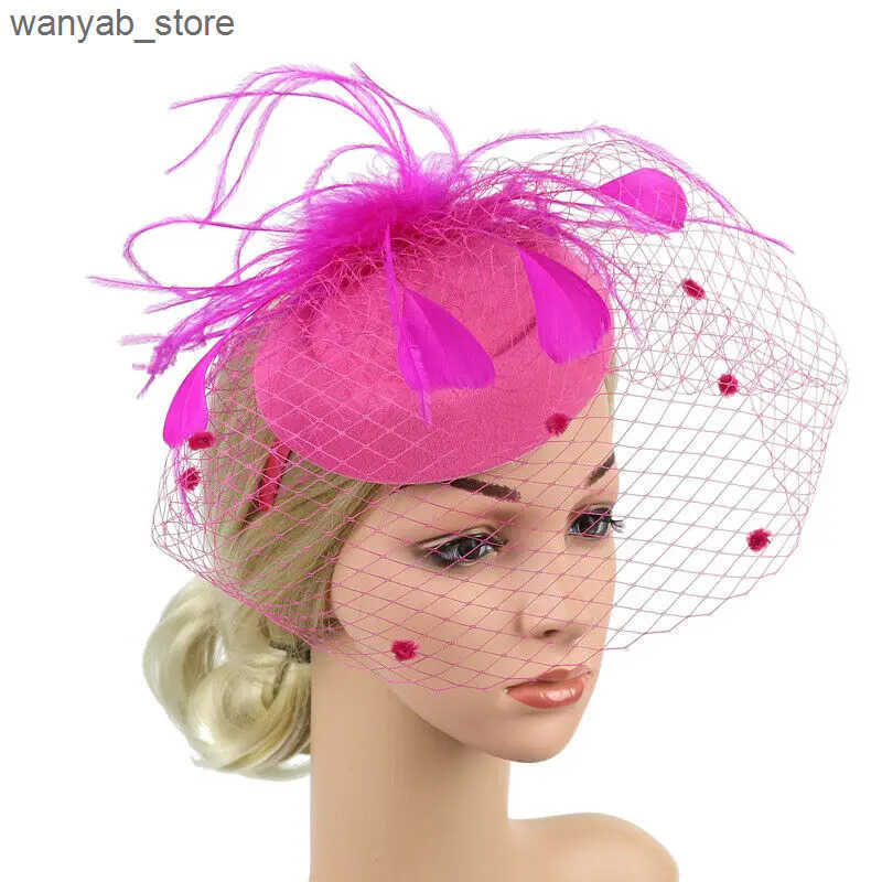 Wide Brim Hats Bucket Hats Handmade Large Women Feather Floral Hair Fascinator Hat Headband Accessories New Fedoras L240910