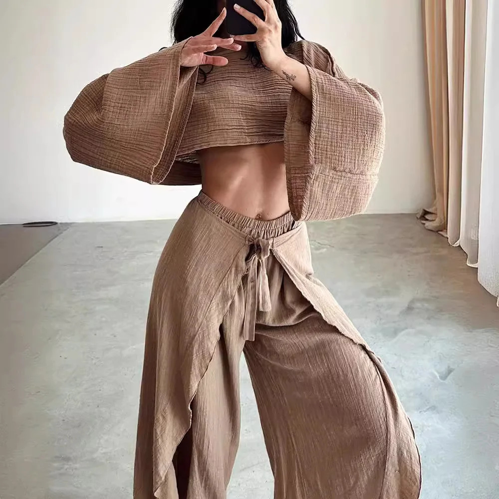 2024 Summer Fashion Elegant Female Pants Set Solid Color ONeck Short Sleeves Trousers 2Pcs Wide Leg Jumpsuit Clothing 240419