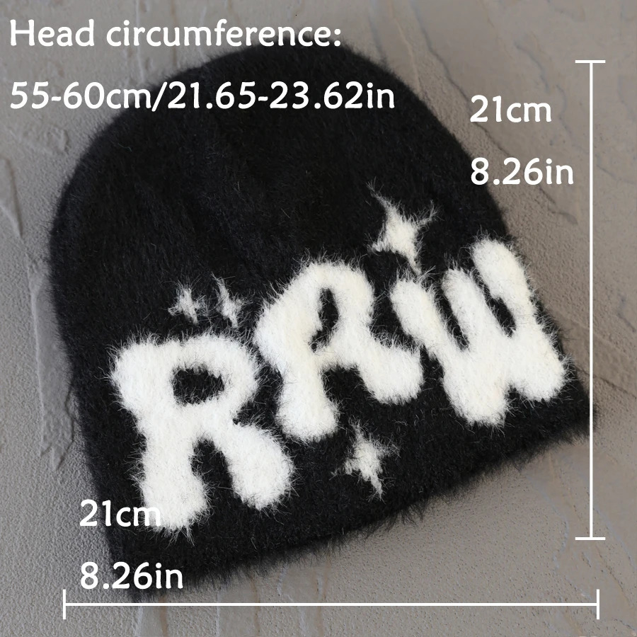 2024 Y2K Letter Cute Cold Beanies Man Fluffy Plush Caps for Men Women Auutmn Winter Edgy Knit Hip Hop Keep Warm Ear Male 241125