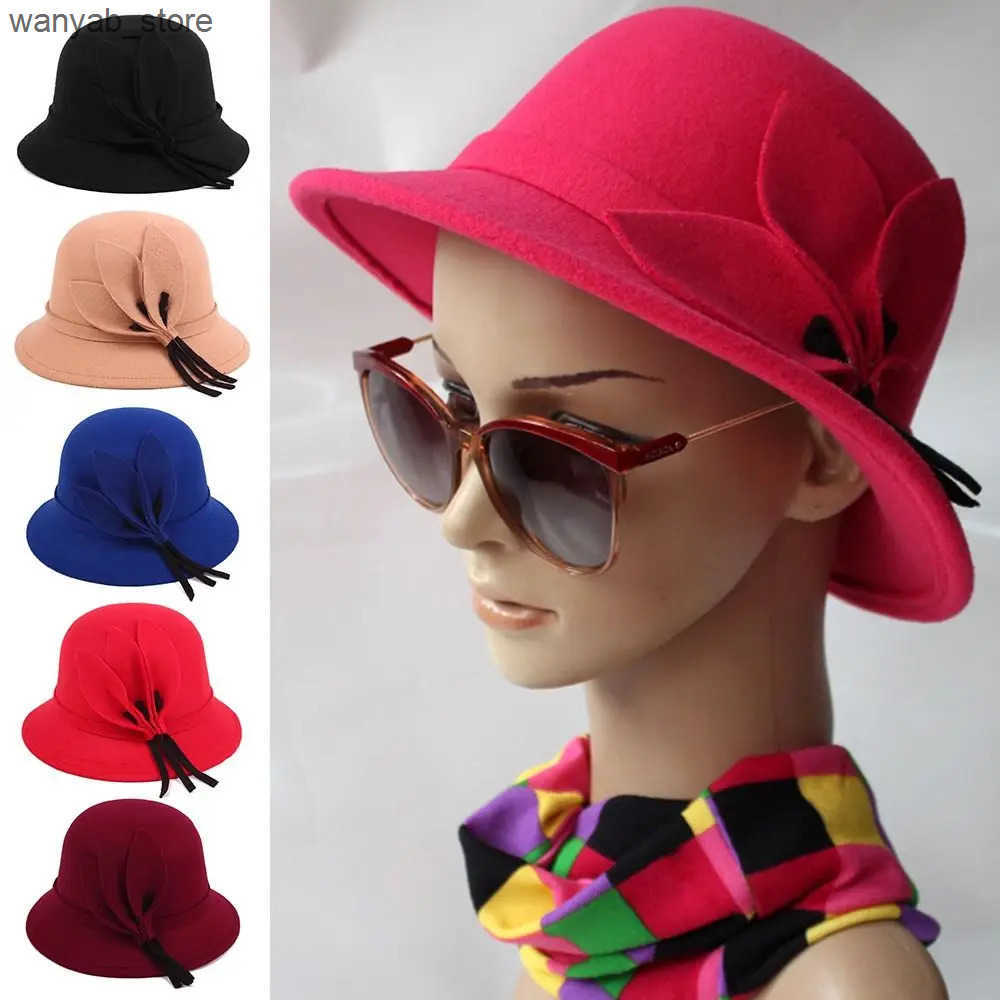 Wide Brim Hats Bucket Hats Brim Bowler Girl Fedora Hats Elegant Church Bowler Cloche Hats Autumn Winter Warm Hat Felt Bucket Cap Women Vintage Retro H