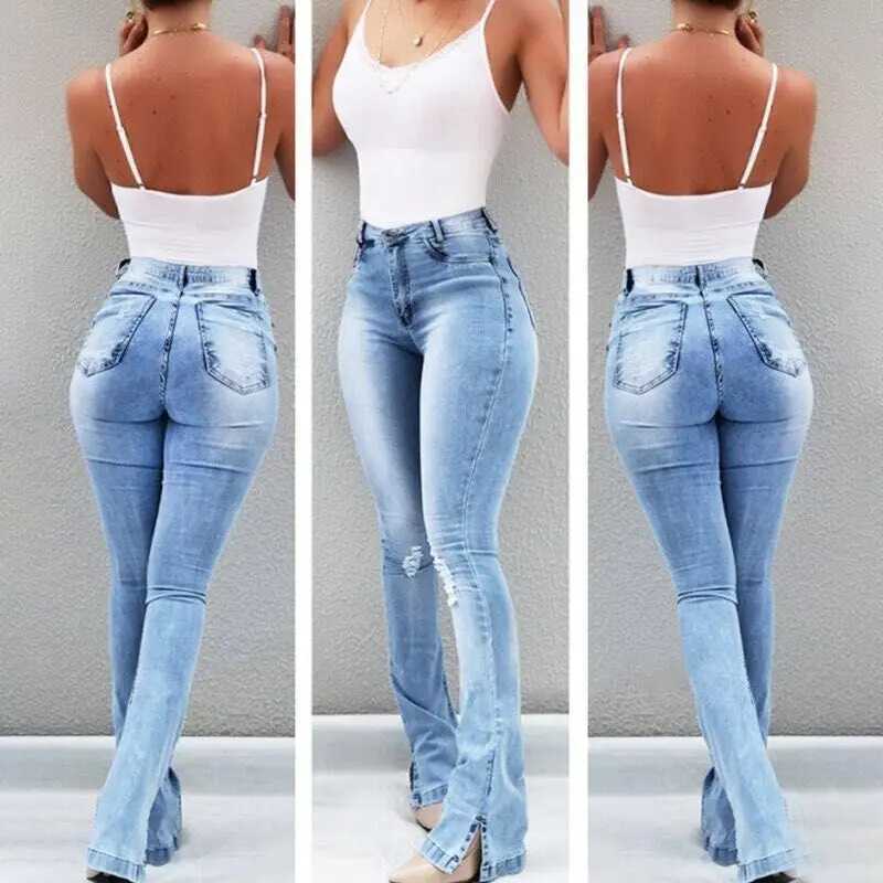 Women's Jeans Jeans Flare Pants Womens Denim Pencil Pants Hip Wrap Elegant Splicing Collar Sexy Trousers High Waist Autumn Slimming H241130
