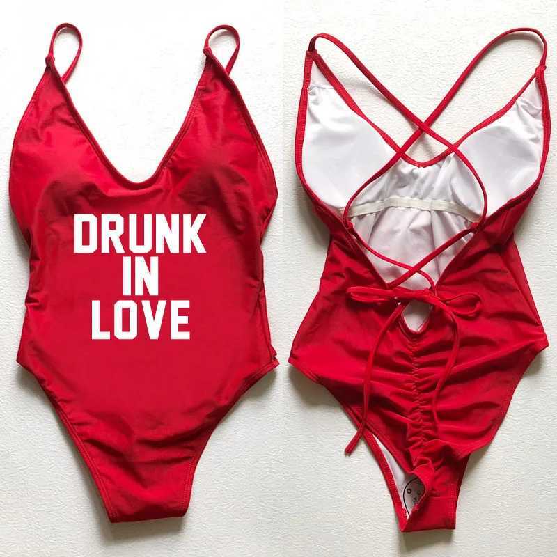 Women's Swimwear Drunk In Love Letter Print swimsuit womens adjustable shoulder strap swimsuit womens thong pad one-piece swimsuit beach wear bad