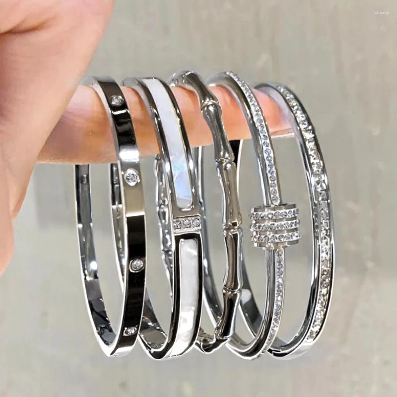 Bangle Classic Bracelet Design Gold Color Waterproof Stainless Steel Sparkling Zircon Bangles For Women Gift Jewelry