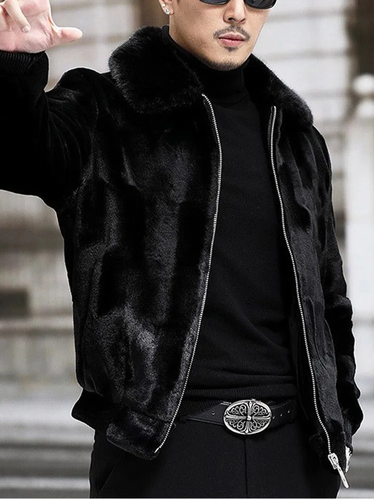 Graphene Mink Black Coat Mens Zipper Haining Fur Mink Fur Coat Autumn Winter Street Fashion Jacket Men Coat Outerwear 241126