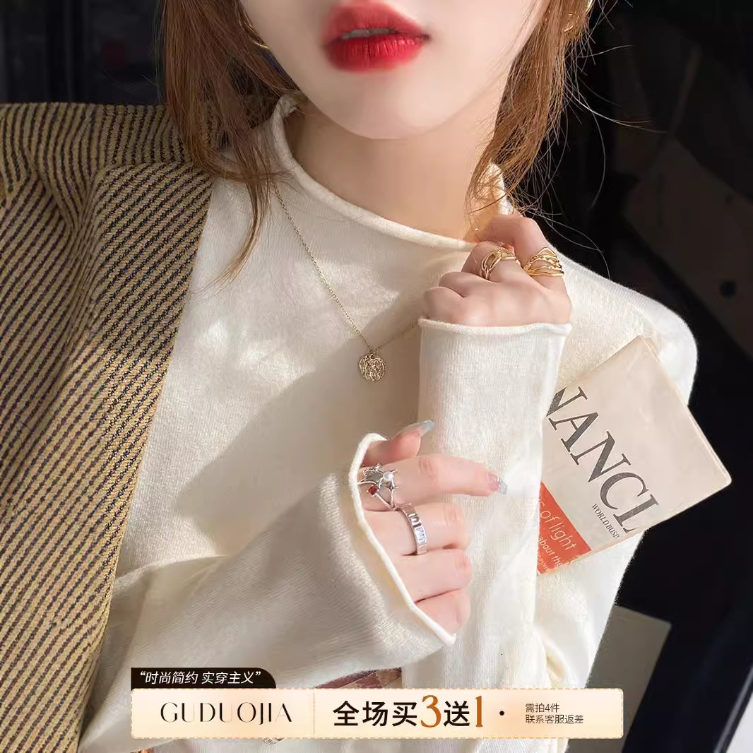 New Inner Bottom Women's Winter Knitted Top Cashmere Semi Designer High Collar Sweater Warm Hoodie