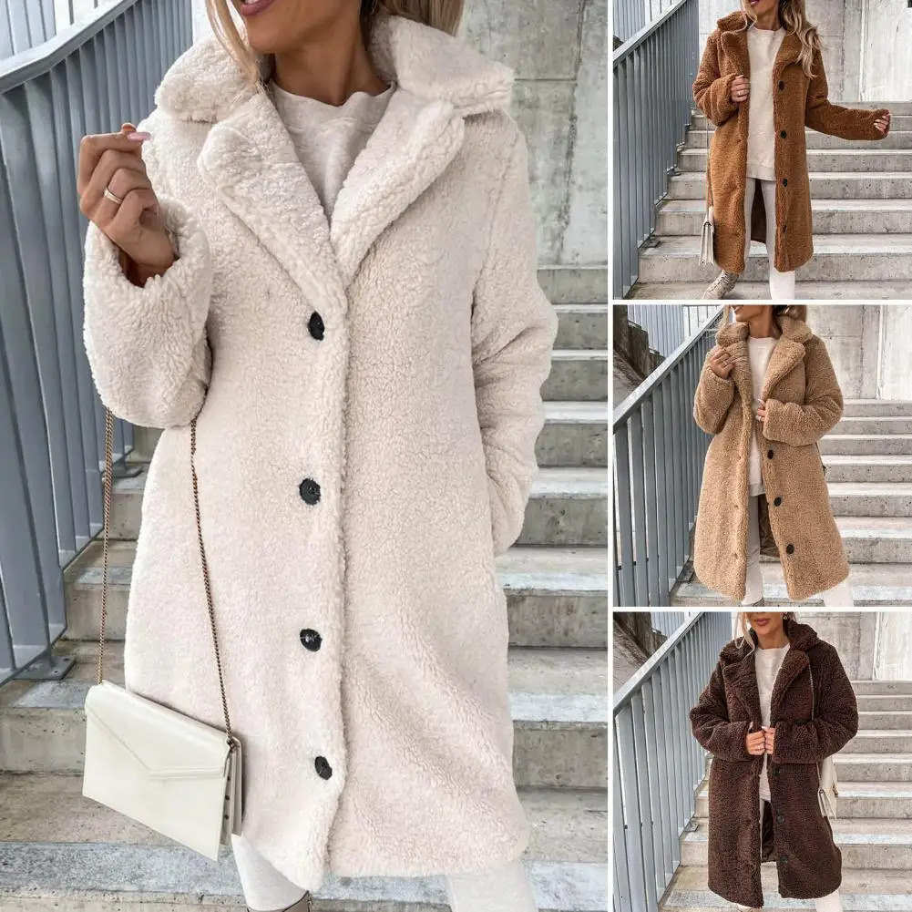 Women Teddy Jacket Ladie Overcoat Turndown Collar Windproof Coldproof Lapel Trench Coat 241129
