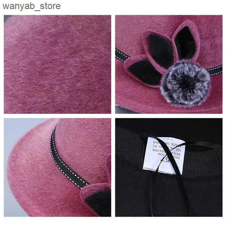 Wide Brim Hats Bucket Hats Fedoras Cap Jazz Cap Women Pompom Dome Hat Bowler Dome Wool Hat Vintage Elegant Wool Ladies Church Hat Winter Autumn Warm C
