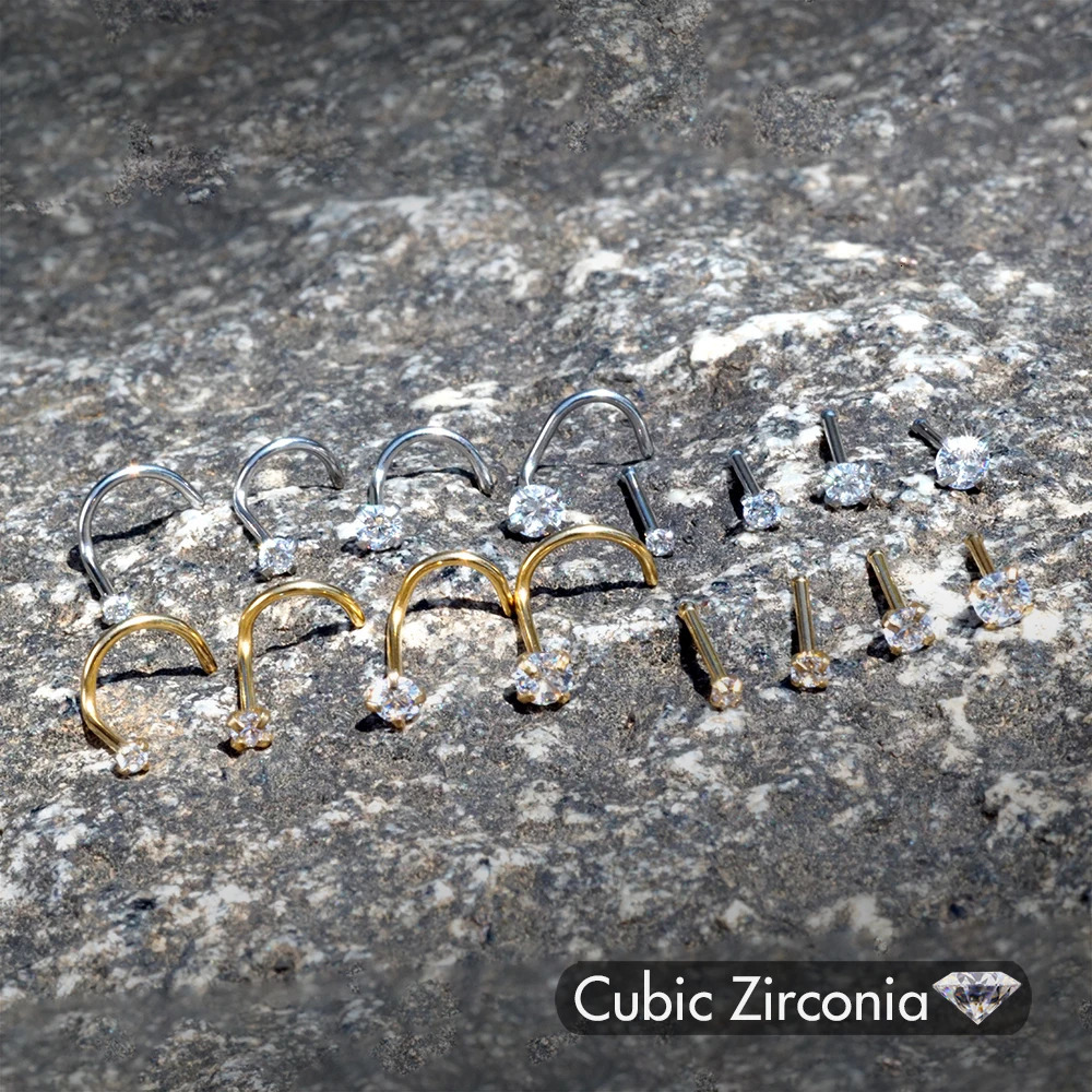 5Pcs Stainless Steel Nose Rings Stud Nostril Piercing Ring Crystal Gem for Women Girl Pierings Jewelry Bone S L shape 20g08mm 241125