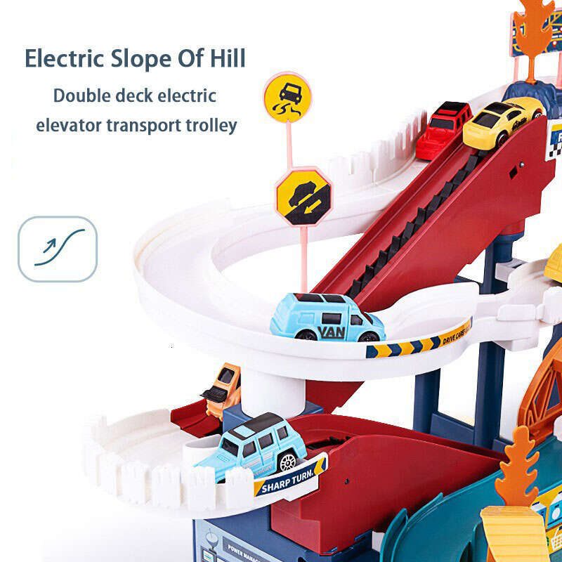 Ramp Track Dinosaur Climbing Hills Railcar Colorful Vehicles Construction Play Set with Mini Racer Cars Children's Toys
