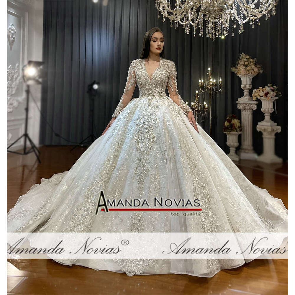 Customized Long Train Wedding Dress Lace