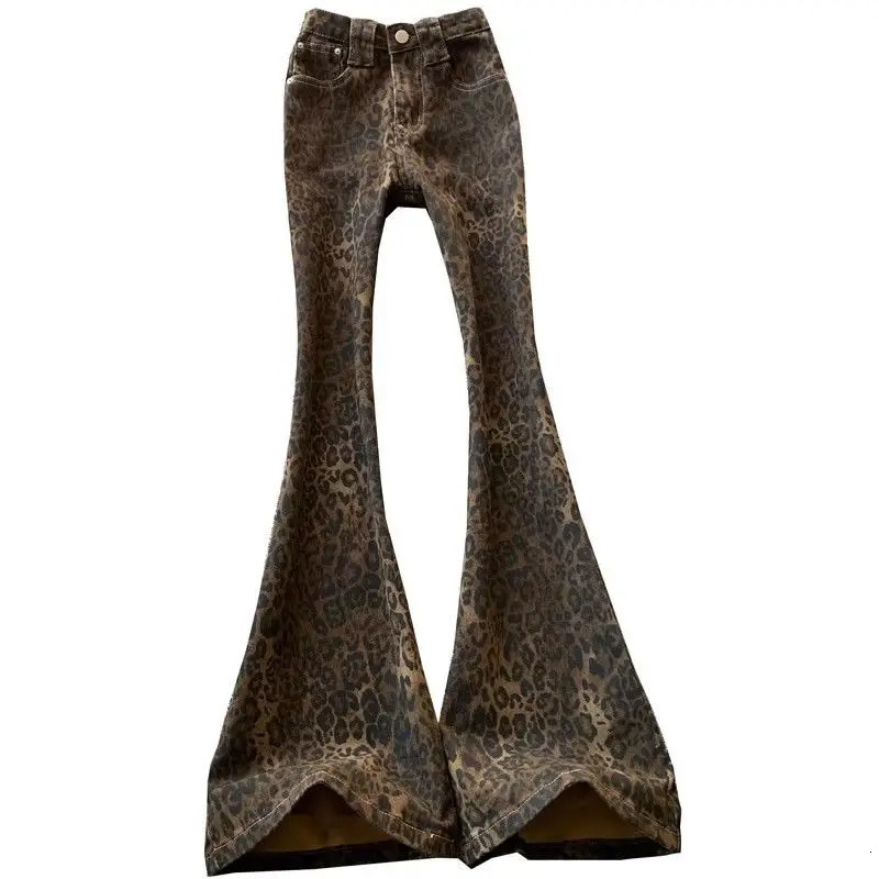 Fashion Leopard Print Bootcut High Waisted Jeans Women American Retro New Trousers Trendy Haruku Stretch Flared Pants