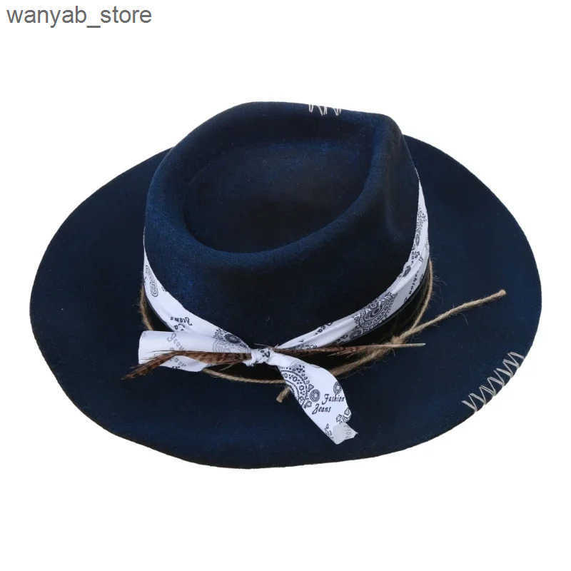 Wide Brim Hats Bucket Hats Vintage Ethnic Wool Wide Brim Hat with Distressed Look Fashion Forward and Versatile for Adults L240910