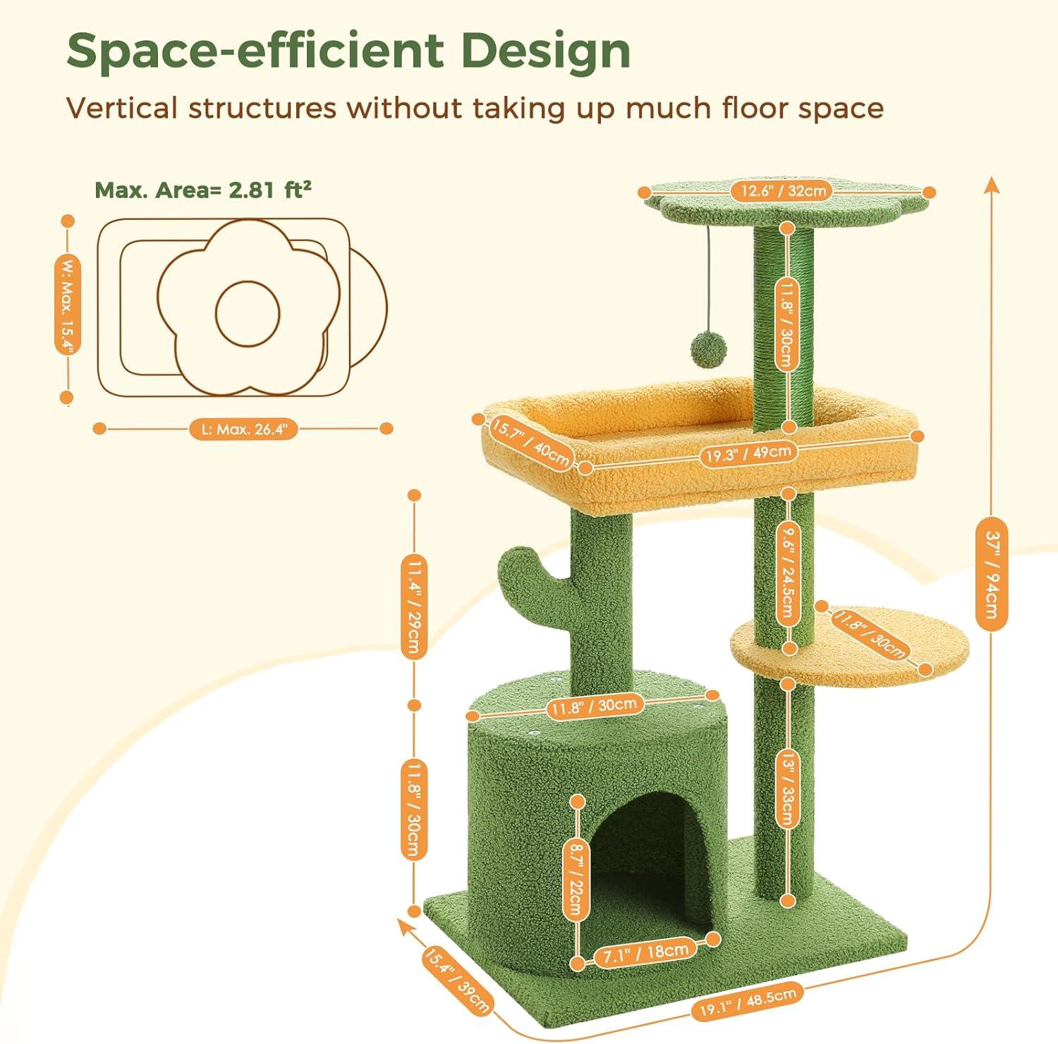 Made4Pets Cat Tree, 37" Multi-Level Indoor Cat Tree With Perch & Ball & Scratching Posts Cat Tower, Green, 3-7days delivery