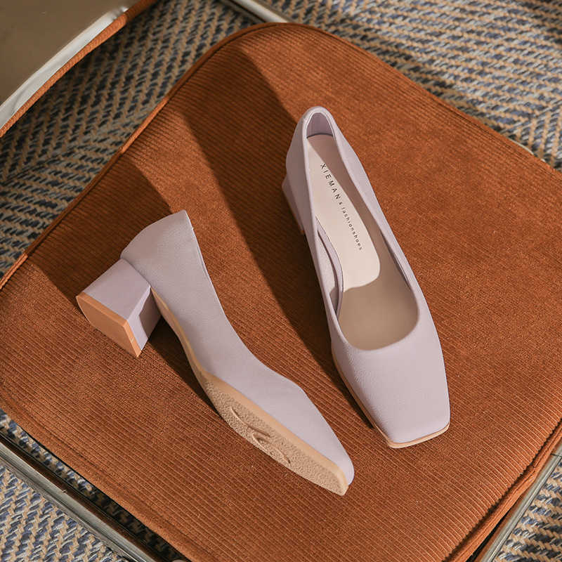 new comfortable and versatile single shoes casual and not tiring Thick heel square toe womens single shoes for spring summer autumn and winter 55CM