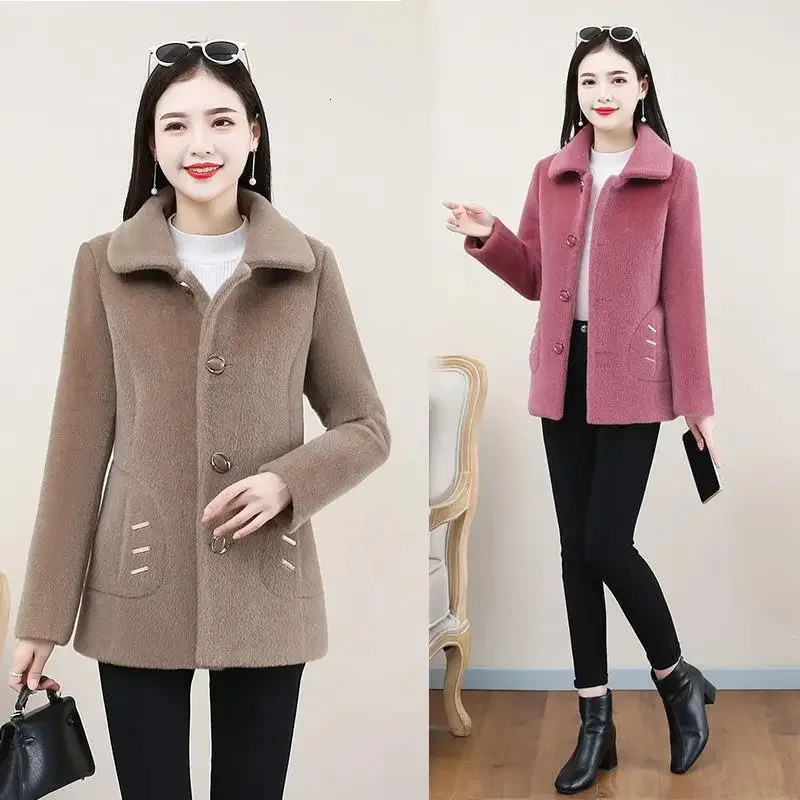 Winter Thickened Lamb Wool Jacket Womens Korean Style Slimming Leather Integrated Particle Fleece Overcoat 241121
