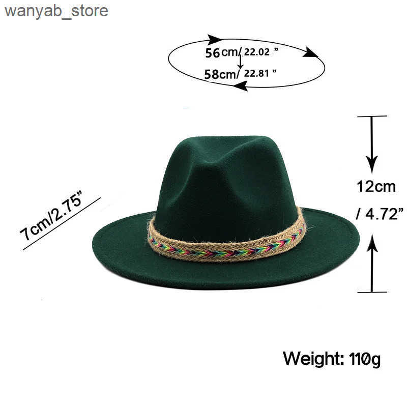 Wide Brim Hats Bucket Hats Women Men Woolen Fedora Hat With Leather Ribbon Gentleman Elegant Lady Winter Autumn Wide Brim Jazz Church Panama Sombrero 