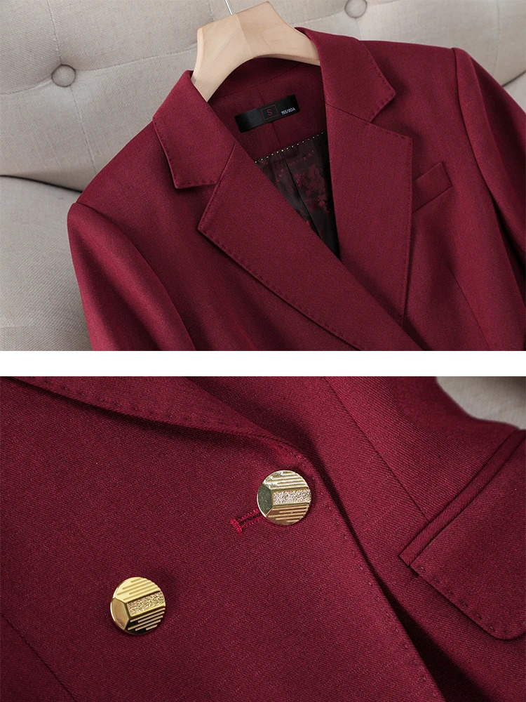 Ladies' 2-Piece Business Suit: Elegant Solid Jacket And Trouser Set In Blue, Red, Black, Or White B1