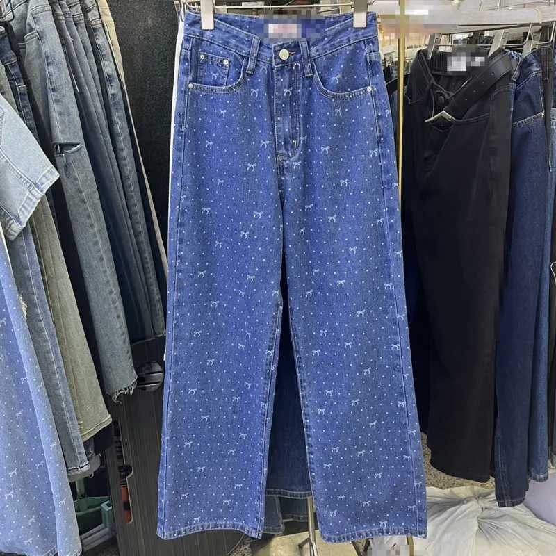 Women's Jeans New Korean bow embroidered slim fit womens jeans for spring 2024 H241130