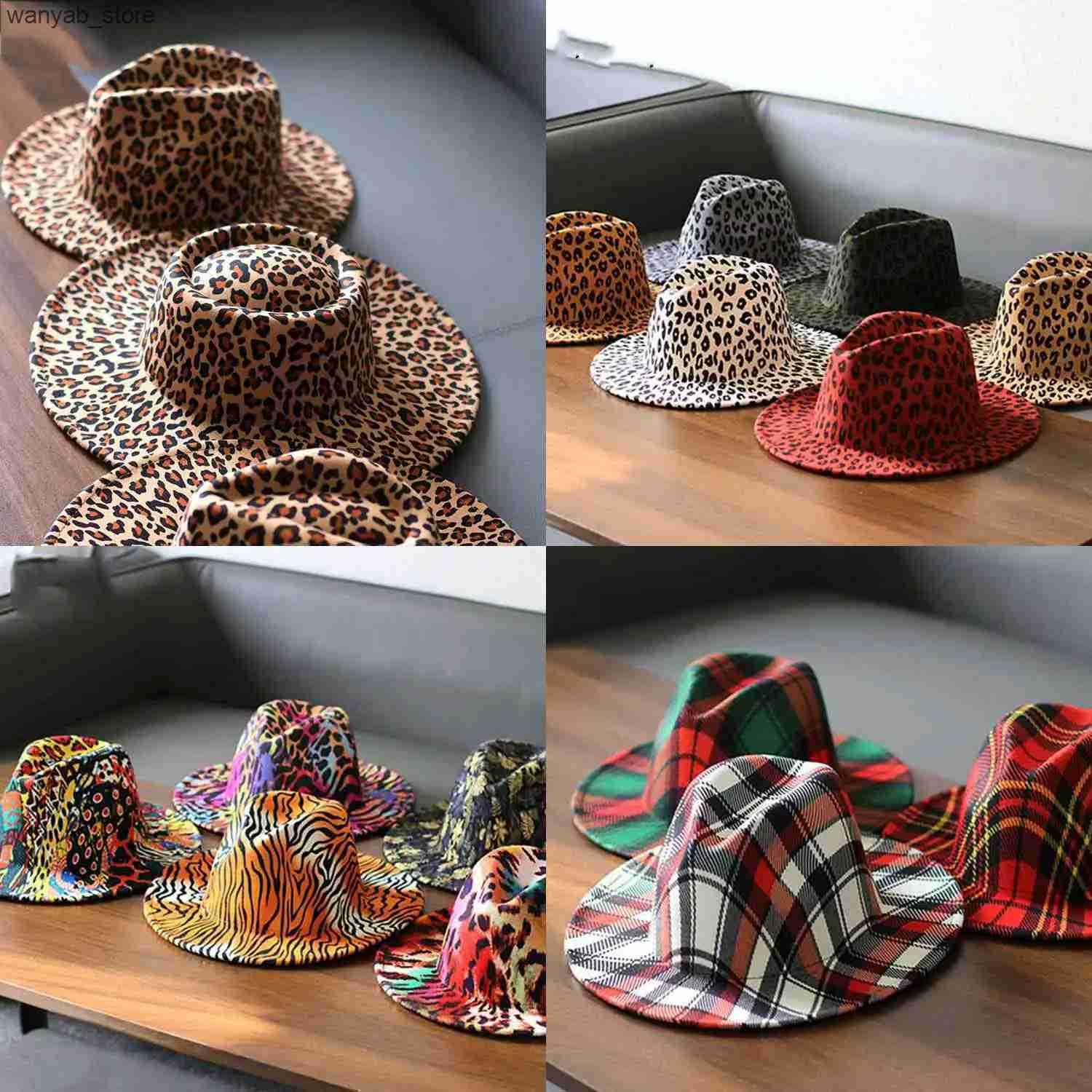 Wide Brim Hats Bucket Hats 2022 New Fedoras Hats For Men Unisex Bowler Hats Tuo-toned Leopard Belt Fashion Ladies Hat Fedoras Jazz Cap 9.5CM Brim L240