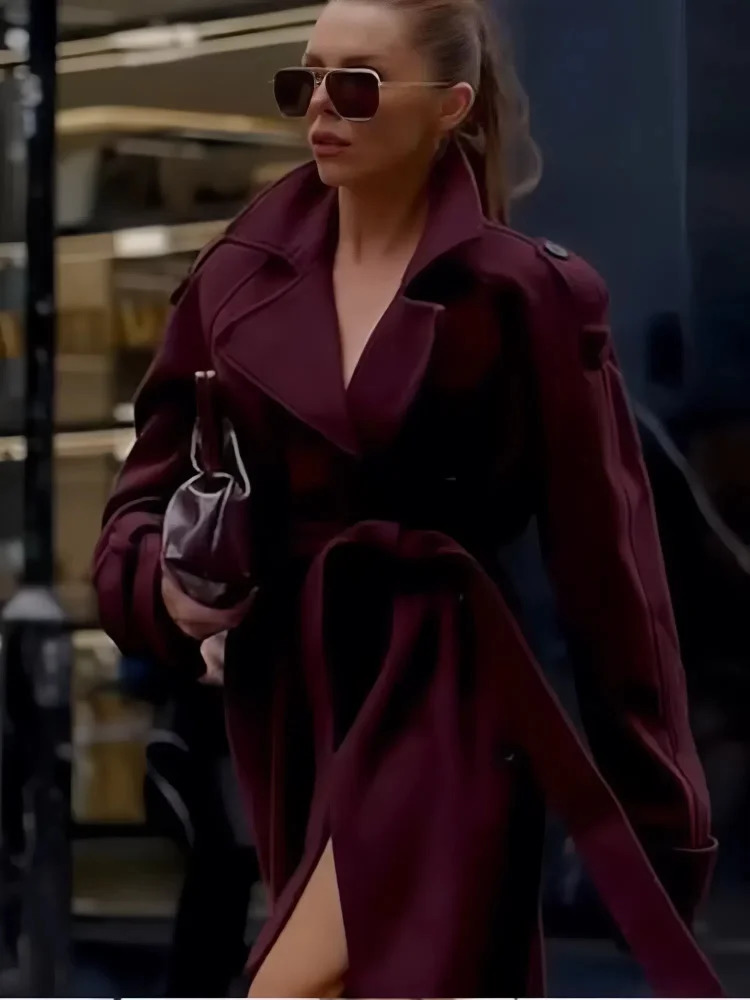 Womens Solid Turndown Collar Singlebreasted Coat Casual Long Sleeves Burgundy Women Fall Winter Office Lady Outerwear 241129