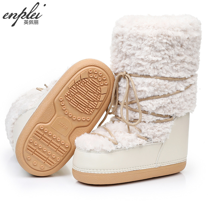 Winter Fur Leather Boots Snow Boots Womens Fluffy Fury Artificial Fur Leather Boots Mid calf Platform Pink Black and White Fur Leather Boots 241113