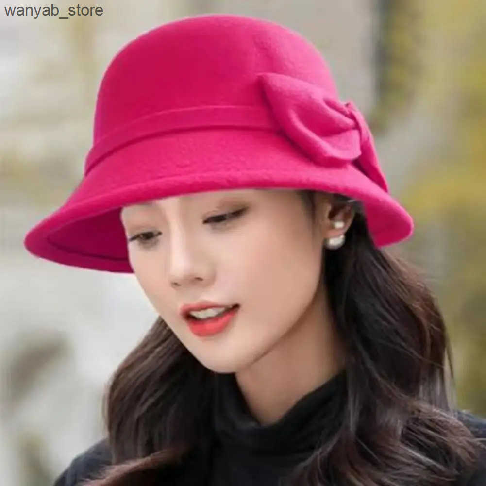 Wide Brim Hats Bucket Hats Women Woolen Hat Solid Color Wide Brim Round Dome Fedora Cap Autumn Winter Elegant Bowknot Decor Felt Hat For Daily Wear L2