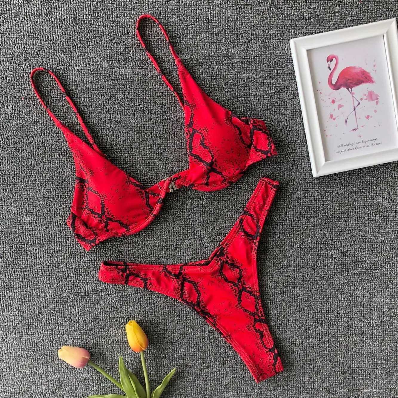 Women's Swimwear Micro Bikini 2024 swimsuit womens sexy yellow leopard snake skin printed underwear swimsuit beach swimsuit bead bikini swimsuit 
