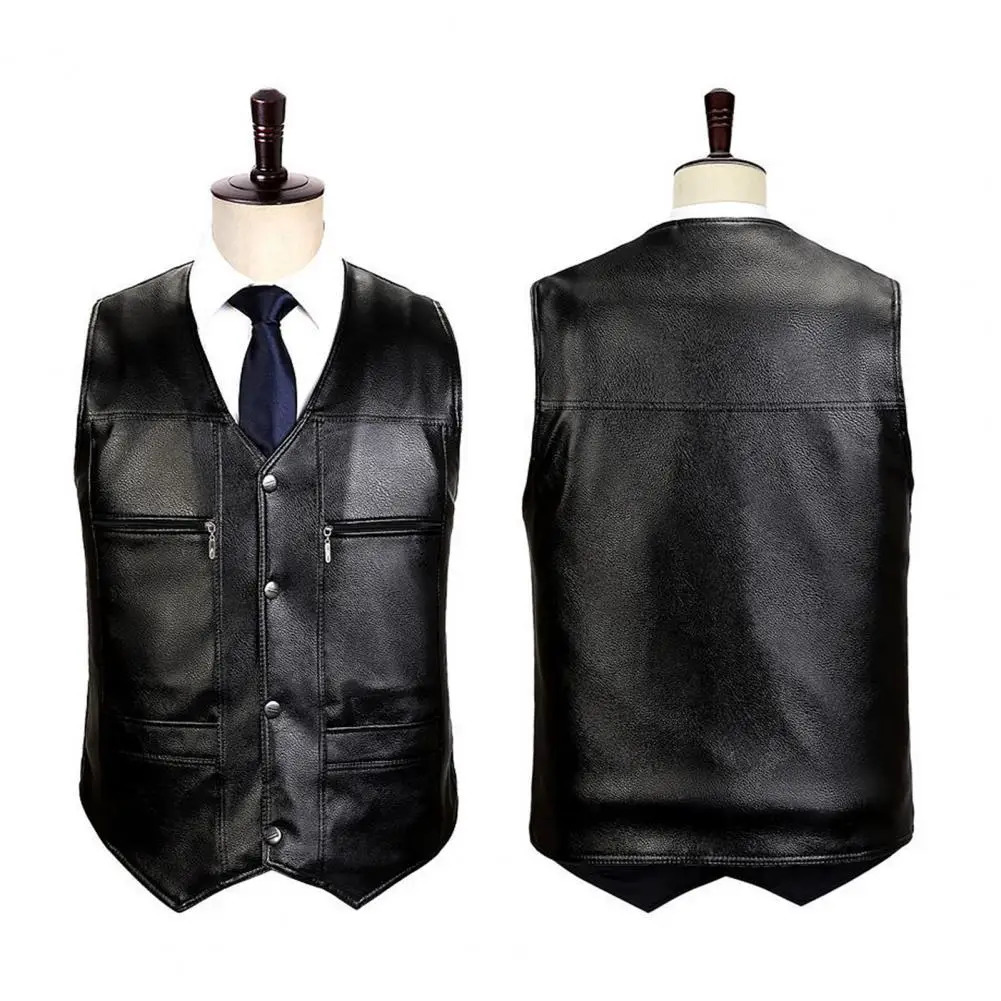 Men Fall Winter Vest Faux Leather Thick Plush Sleeveless Coat Warm Windproof Midaged Father Waistcoat 241129