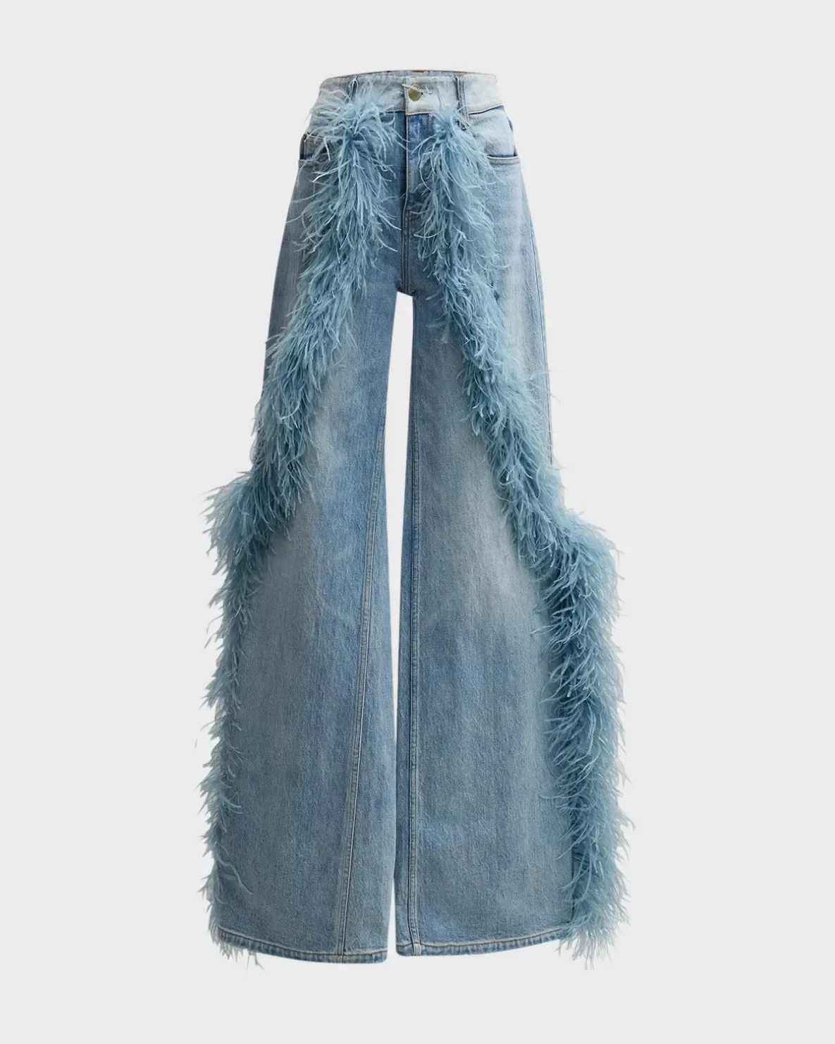 Women's CM.YAYA Womens Feather Washed Straight Denim Pants 2024 Autumn Fashion High Waist Wide Leg Jeans Trouser Strtwear Z260313