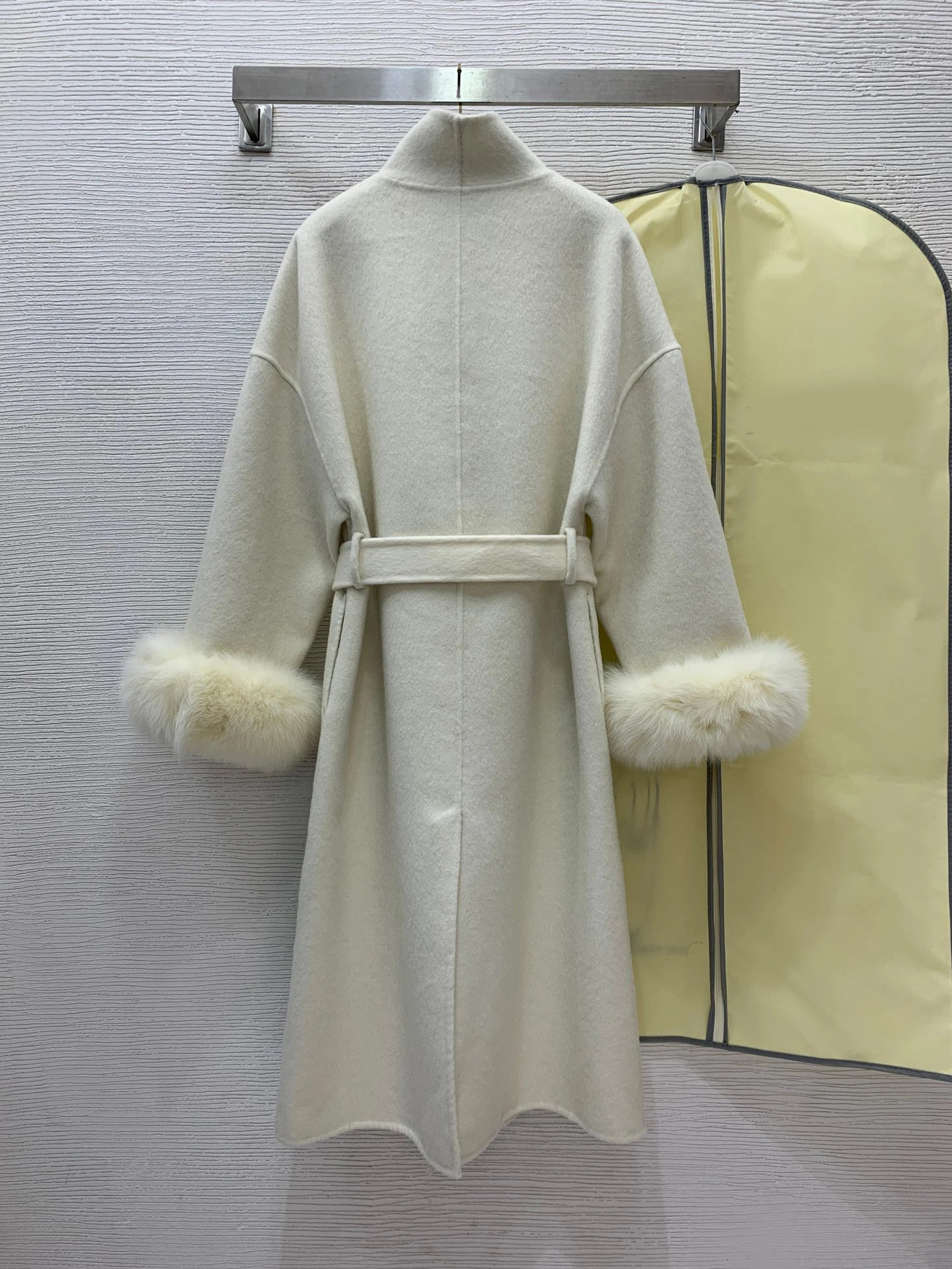 womens woolen coat doublesided fur collar decoration large lapelmedium long 241129