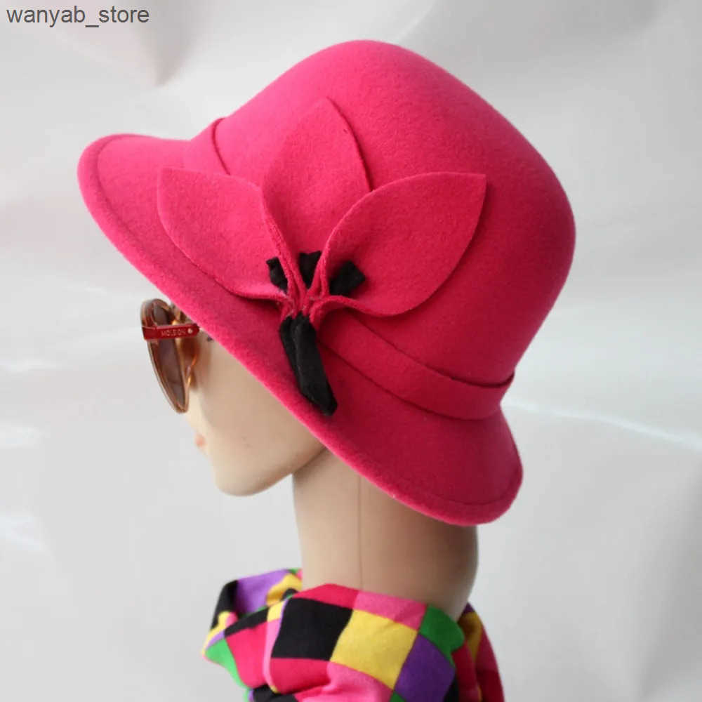 Wide Brim Hats Bucket Hats Brim Bowler Girl Fedora Hats Elegant Church Bowler Cloche Hats Autumn Winter Warm Hat Felt Bucket Cap Women Vintage Retro H