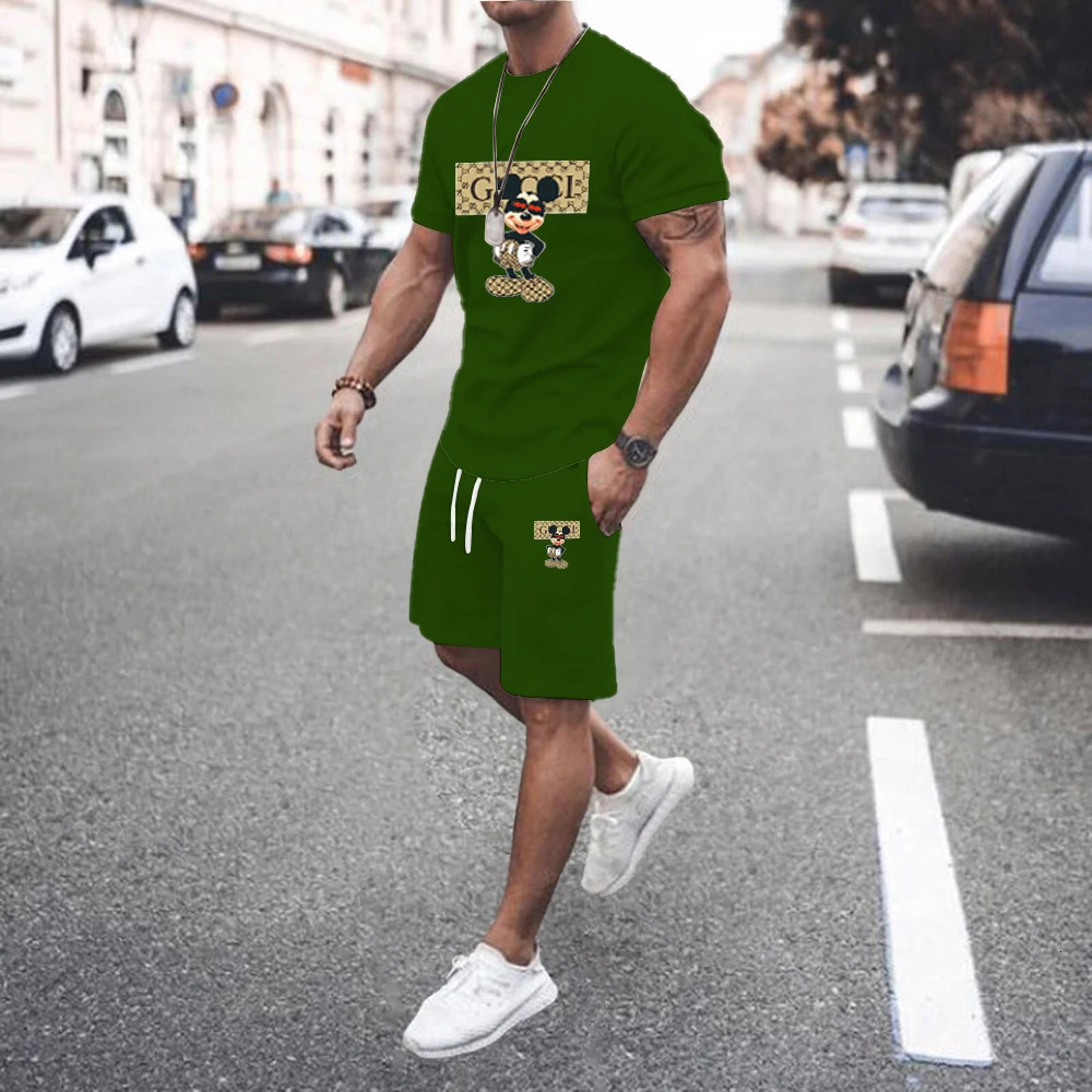 2024 Summer Mens set Explosive Super Casual Fashion Sportswear 3d Digital Printed Shortsleeved Tshirt Suit 240419
