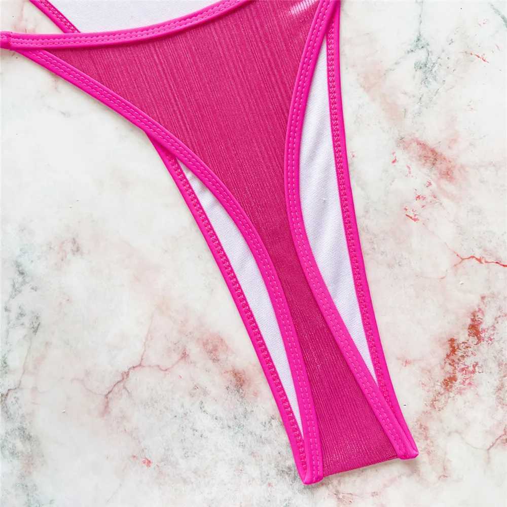 Women's Swimwear Sexy rose red shiny backless swimsuit womens one-piece swimsuit 2025 micro thong back cross string Monokini high cut swimsuit H2