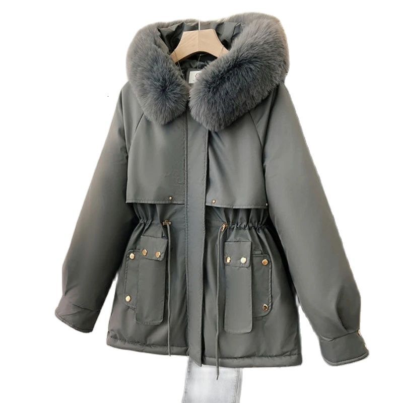 Winter Plus Size 3Xl Thick Parka Women Detachable Hooded Outerwear Big Fur Collar Student Cotton Padded Jacket