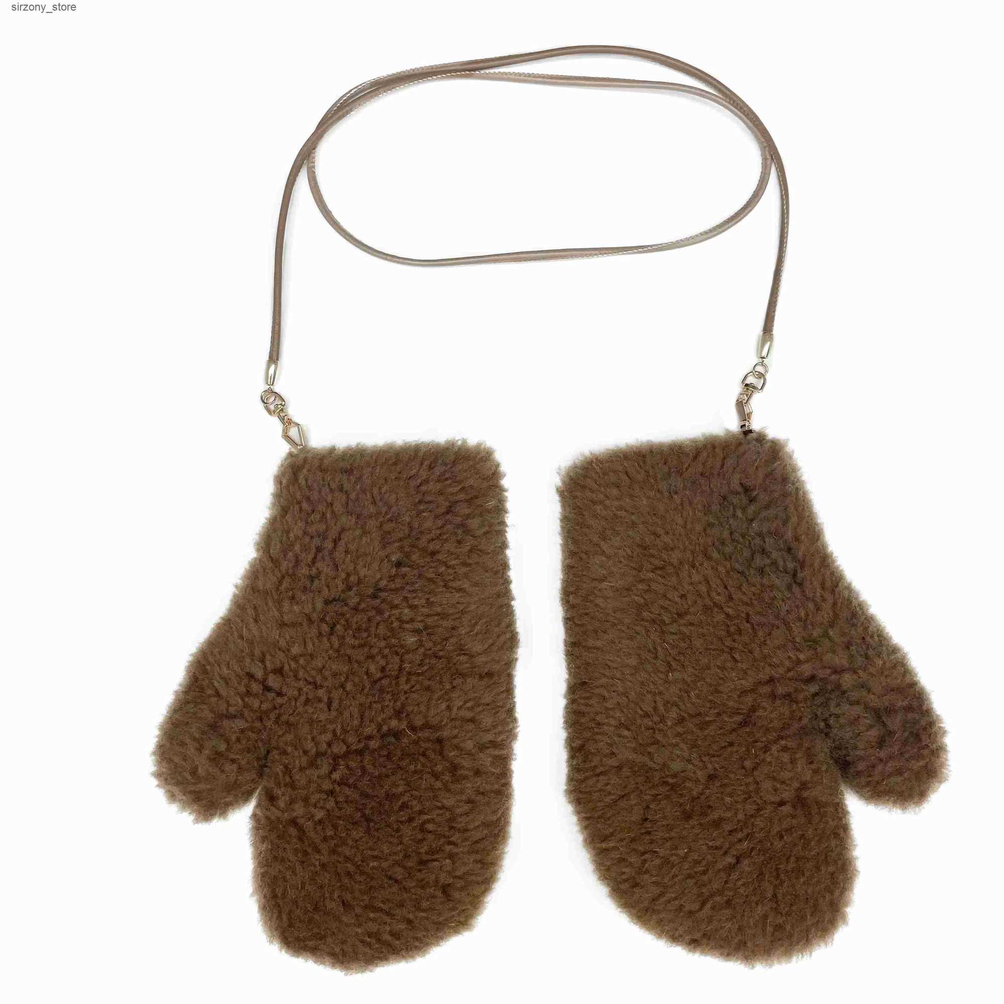 Mittens MAX Teddy Bear Gloves with Detached Rope Women 2023 Fashion Warm Wool Wholesale Sheep Fur Mittens J241130