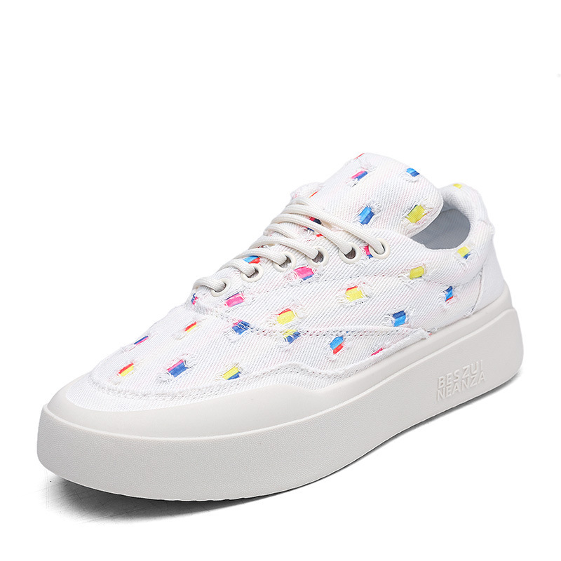 New men's flat bottomed work and leisure board with leather surface, low cut elastic band, multifunctional white shoes, men's shoes, designe