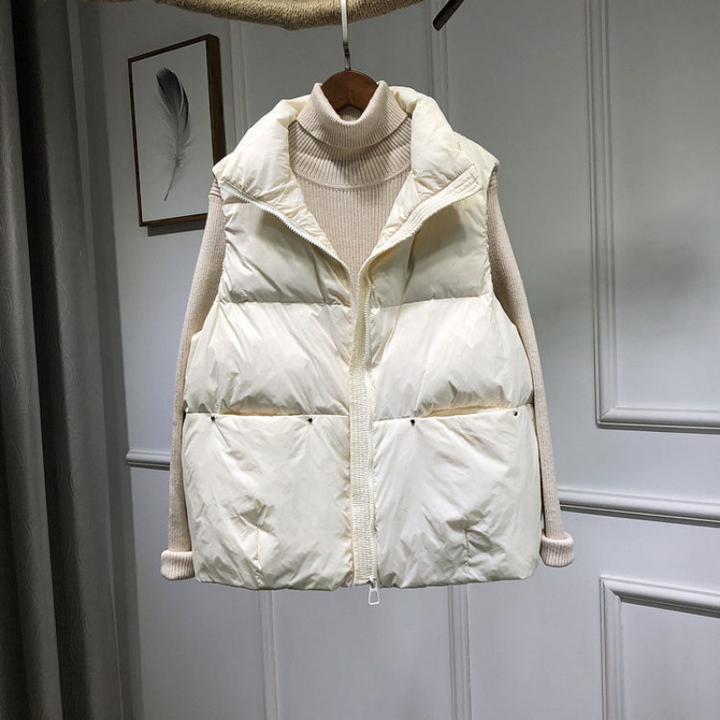 New women's down vest, new lightweight jacket, white duck down loose rivet vest, short designer jacket, cotton jacket