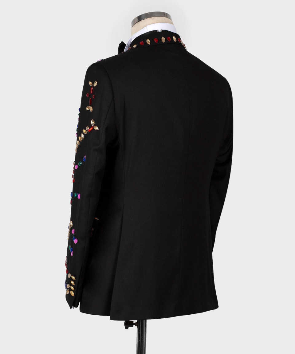 Luxury Men Suits Beaded Rhinestone Two Piece Sets Pants Jacket Peaked Lapel Wedding Tuxedos Double Breasted Business Formal Wedding Suit For Groom Cus