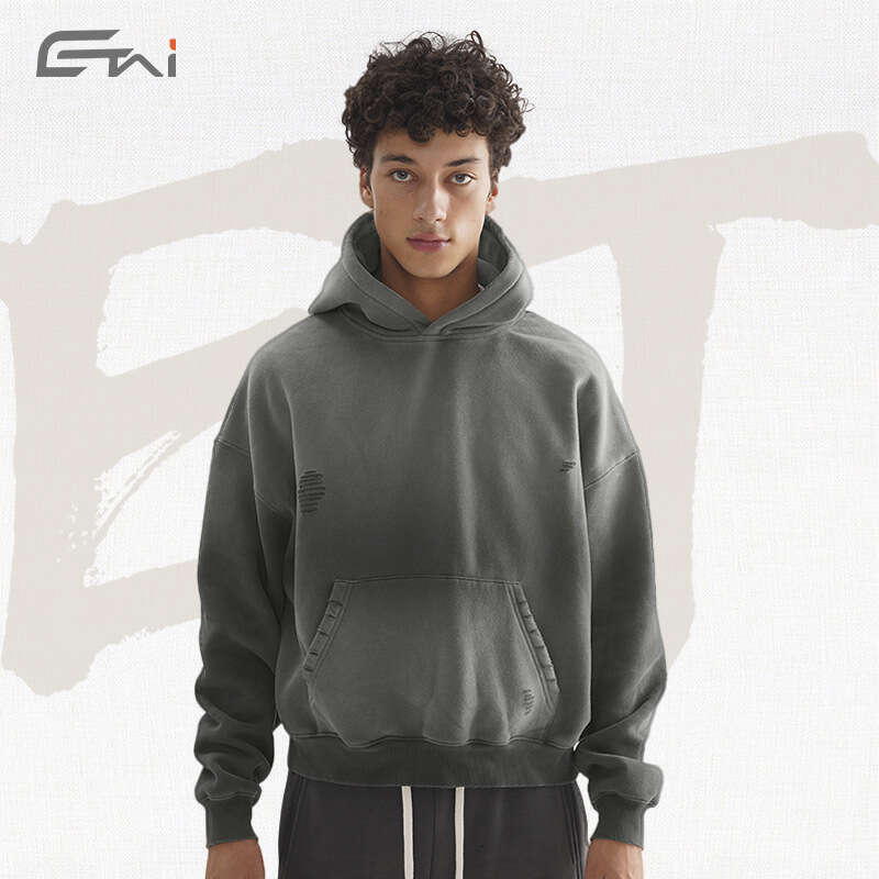 Men's Heavyweight Retro Loose Short For Teenagers With Off Shoulder Design, Double Layered Hat Men's Hoodie