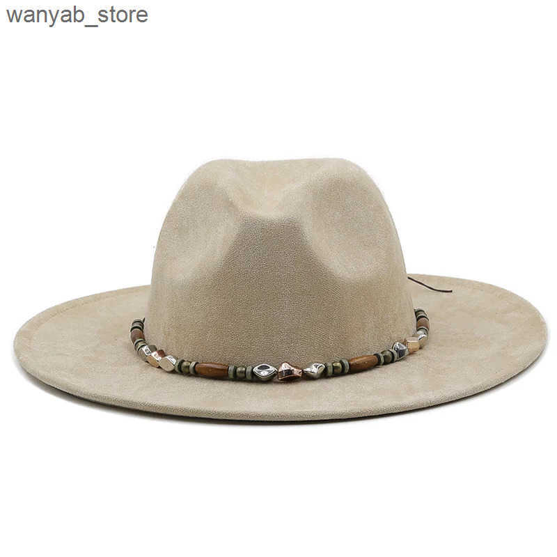 Wide Brim Hats Bucket Hats Fashion Women Men Pork Pie Hat Dad Suede Flat Fedora Hat Lady Gentleman Gambler Panama Trilby Hat With Fashion band Size 58
