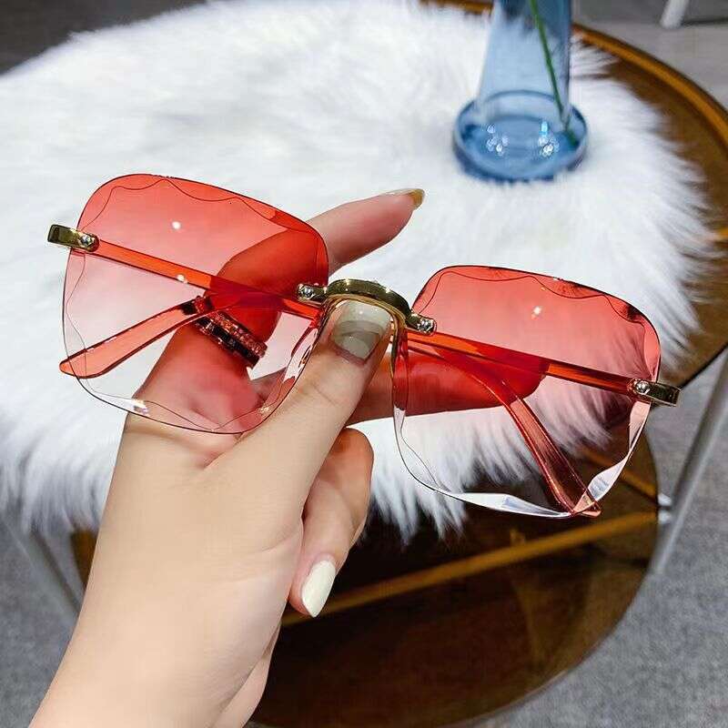 Square rimless ins trimmed large frame Sunglasses classic sunglasses trendy women