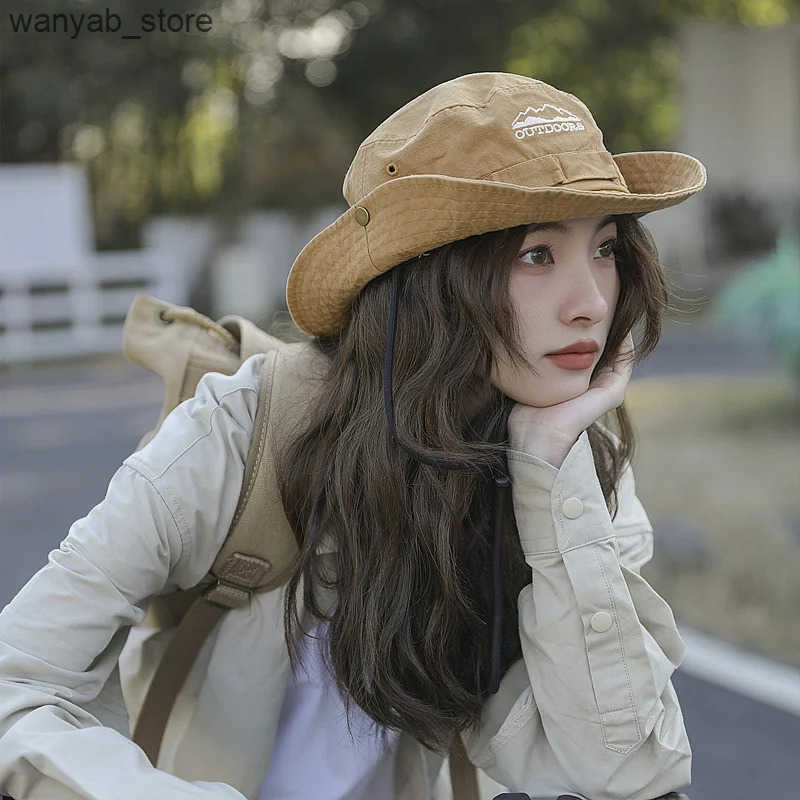 Wide Brim Hats Bucket Hats Sun Hats for Men Outdoor Camping Cap Wide Brim Flat Top Anti-UV Protection Women Letter Print Bucket Hat Summer Fisherman C