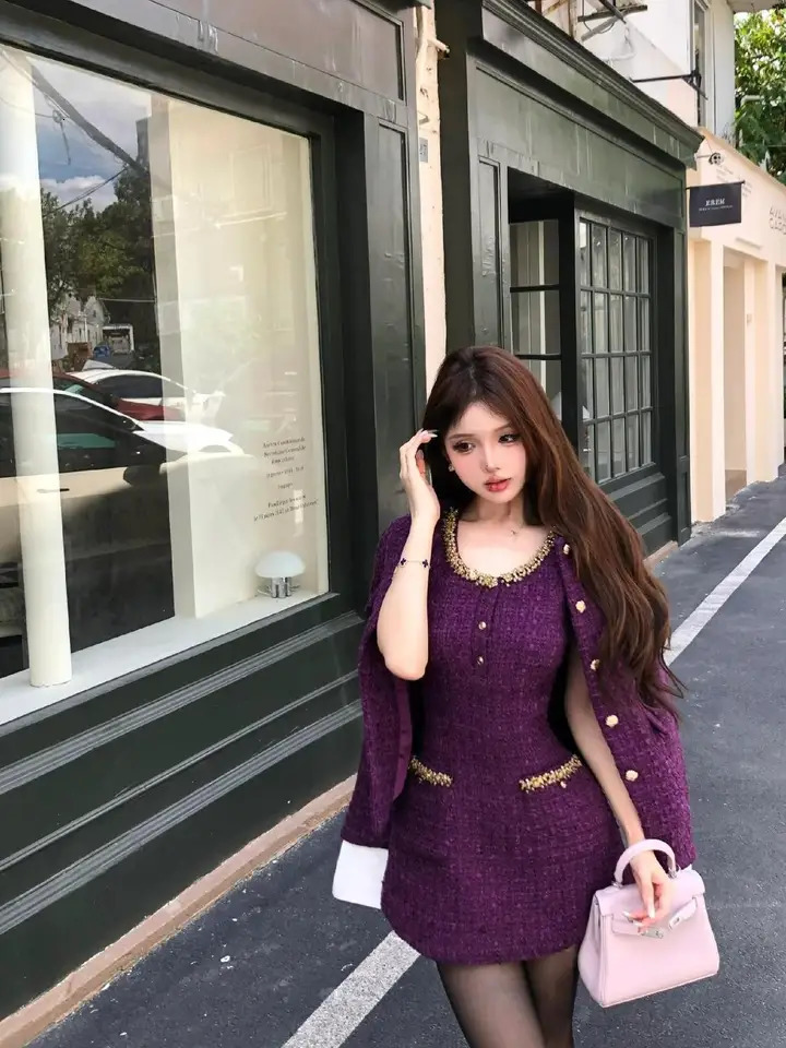 SpringAutumn French Style Sleeveless Slimming Short Dress Set Coat Korean Fashion Spicy Girl Two Piece Women Outfits 241129