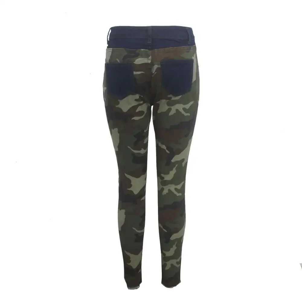 Women's Jeans 2019 Autumn Winter Womens Denim Pants Womens Tight Hole Splicing Camouflage Printed Jeans Sexy Pencil Bandage Trouser H241130