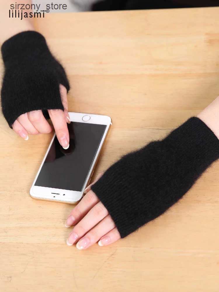 Mittens Mink Cashmere Autumn Winter Women Gloves Fingerless Warm Racoon Wool Mitten Wrist Length Thumb Hole Mitts Korean Female Lovely J241130