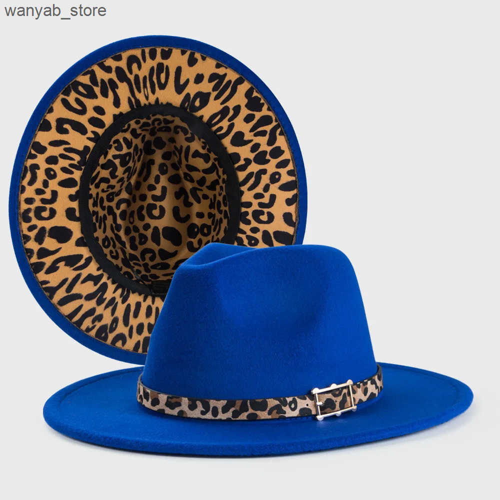 Wide Brim Hats Bucket Hats Yellow fedora inner leopard print spring new hat Panama felt hat for men and women jazz hat fedora hat L240910